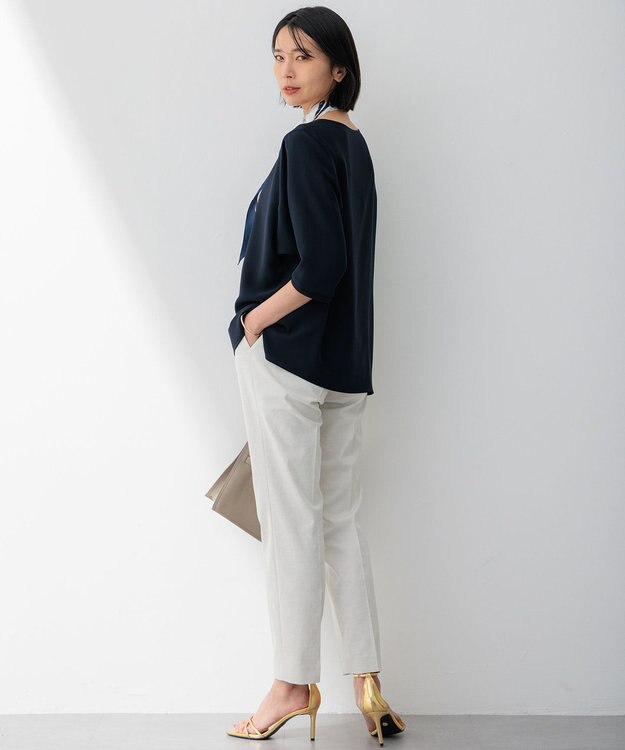 23区 【セットアップ対応/洗える】コットンリネン オックスストレッチ テーパード パンツ アイボリー系