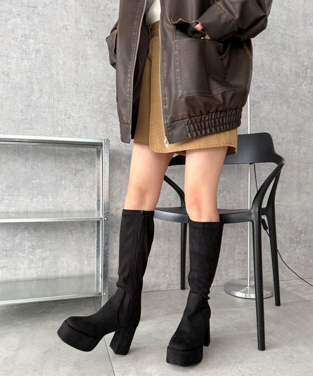 WEGO ストレッチヒールロングブーツ ブラックその他