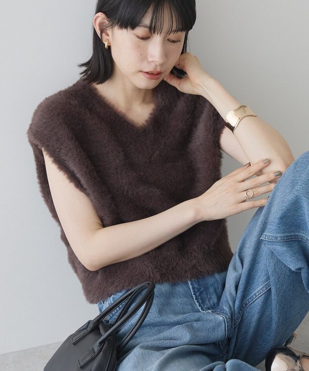AMERICAN HOLIC 【選べる丈】シャギーニットベスト Brown
