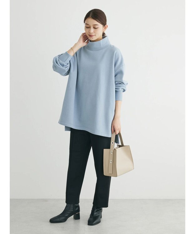 Green Parks Ｂｒｕｓｈｅｄ　タートル裏起毛チュニック Sax