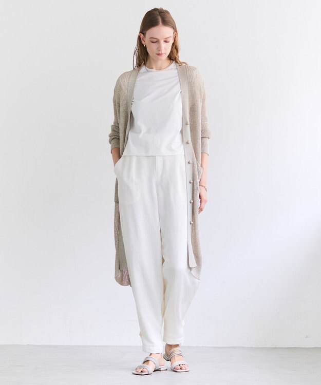 BEIGE， OPTICAL / ペーパーヤーンシアーロングカーディガン Flax