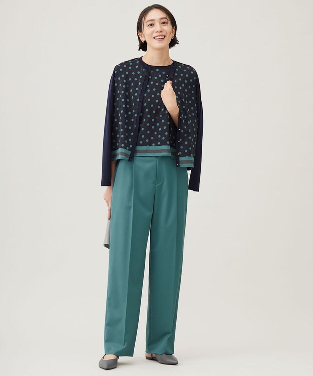 自由区 L 【カタログ掲載・洗える】TWラチネストレッチワイド パンツ ボトルグリーン