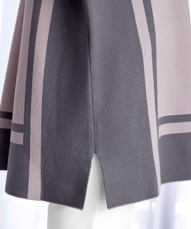 Tiaclasse 【新色追加・洗える】配色ニットチュニック グレージュ×チャコールグレー