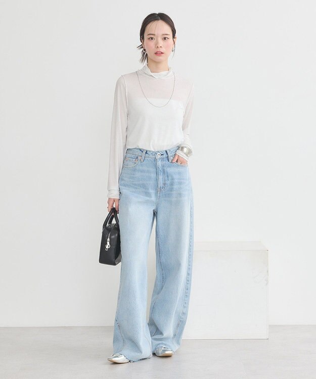 earth music&ecology セルフカットワイドデニムパンツ Light Indigo