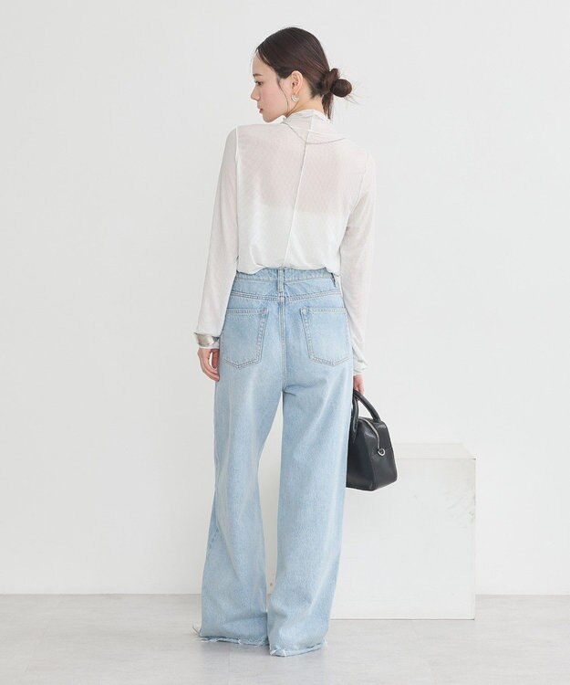 earth music&ecology セルフカットワイドデニムパンツ Light Indigo