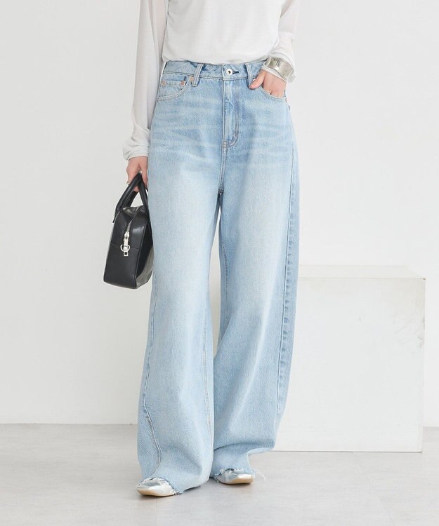 earth music&ecology セルフカットワイドデニムパンツ Light Indigo