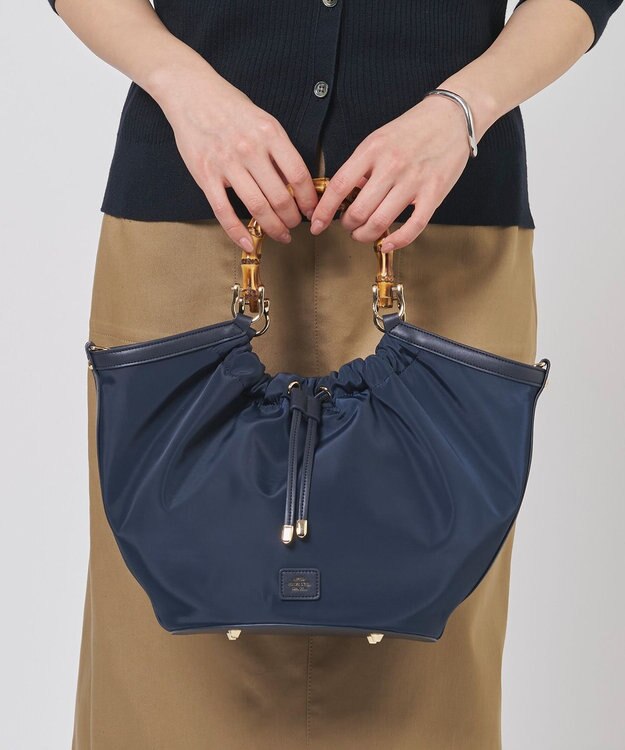 J.PRESS LADIES 【2way】ギャザーバンブー トート バッグ ネイビー系