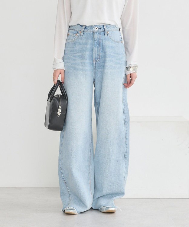 earth music&ecology セルフカットワイドデニムパンツ Light Indigo