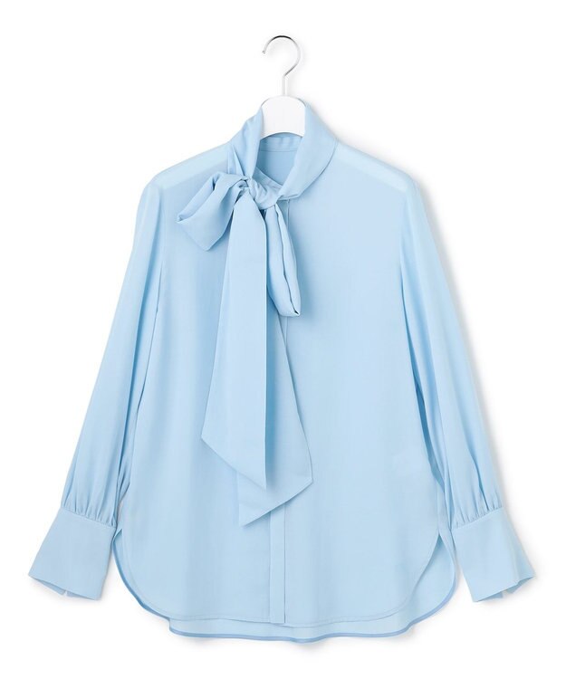 ICB L セルロースシルクビエラ ボウタイ付きブラウス サックスブルー