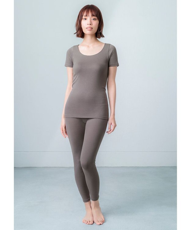 Wing あったかインナー オーガニックコットン混 やわらかくやさしい肌ざわり 【綿の贅沢オーガニック】 綿混 保温性 3分袖 半袖 秋 冬 EL4331 ウイング／ワコール グレー