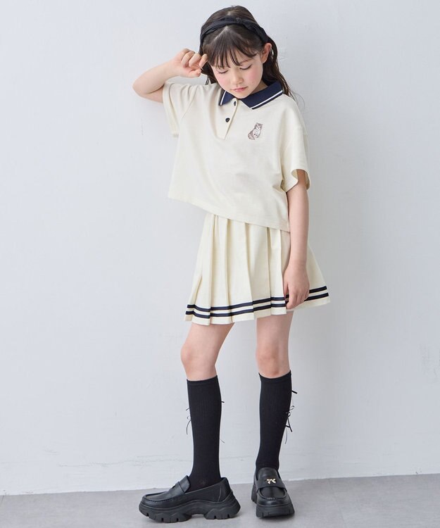 ANY KIDS 【洗濯機可能/吸汗速乾】ドライタッチ ショート丈ポロシャツ エクリュ