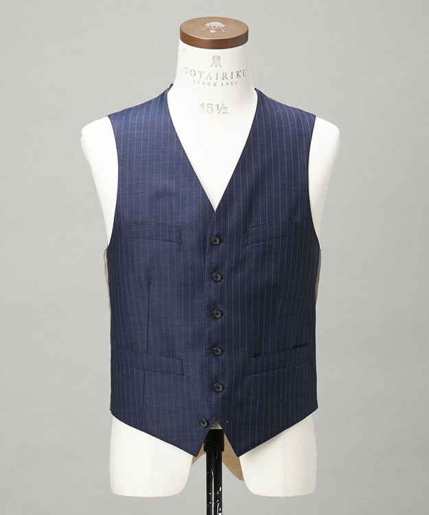 GOTAIRIKU 【Loro Piana Fabric】365 通年 3ピーススーツ(ネイビーストライプ) ダルブルー×ストライプ