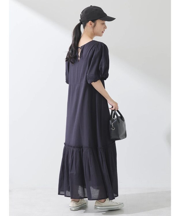 earth music&ecology コットンボイルパフスリーブワンピース Black