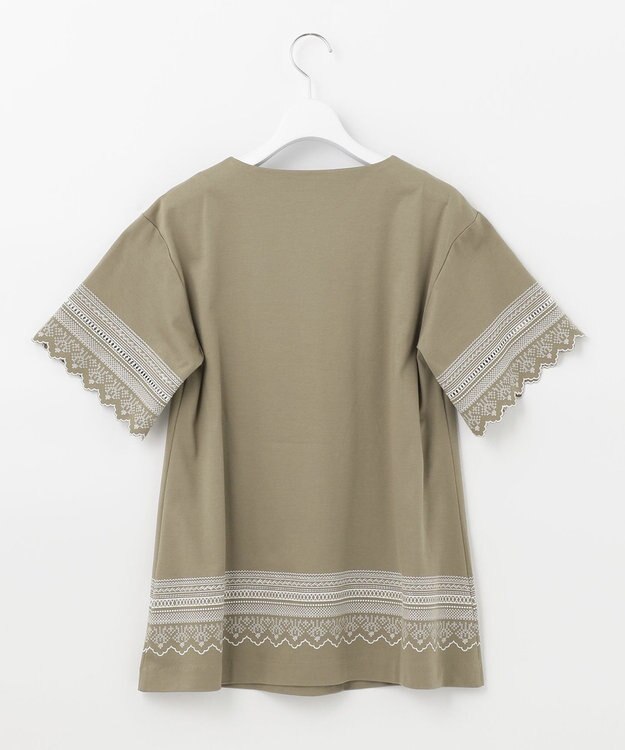 自由区 【洗える】エンブロイダリー チュニック丈カットソー カーキ系