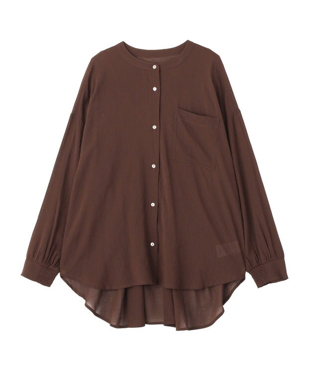 YECCA VECCA ドライタッチシアーバンドカラーシャツ Brown