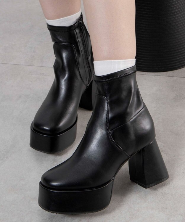 WEGO ストーム付きワイドヒールショートブーツ ブラック