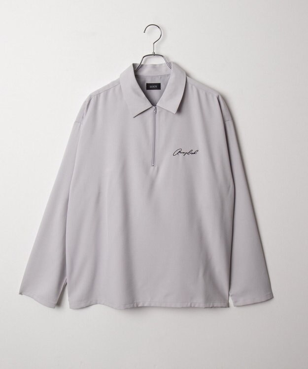 WEGO 【軽量/シワにならない】ドライポリハーフZIPシャツ（LS） ライトグレー