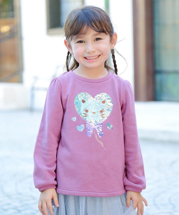 ANY KIDS 裏シャギーミラクルスパンコールトレーナー ローズピンク（ネコ×レインボー）