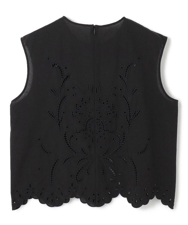 BEIGE， 【洗える】GALLERIA / コットンエンブロイダリーノースリーブブラウス Black