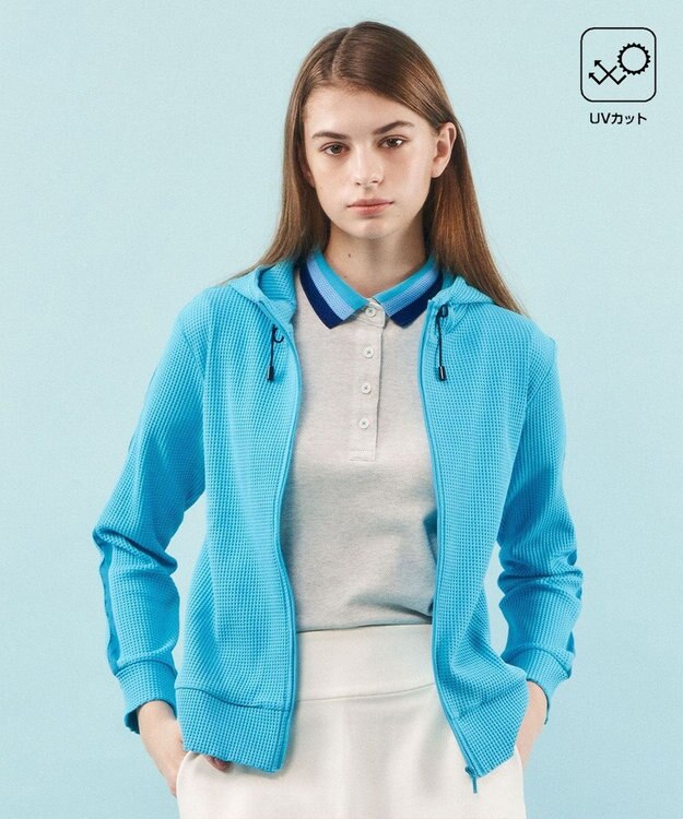 23区GOLF 【WOMEN】【UVケア】テクニカルワッフル フーディ ターコイズブルー系