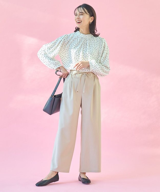 ANY L 【ウエストゴム】イージケア美脚パンツ ワイド サンドベージュ