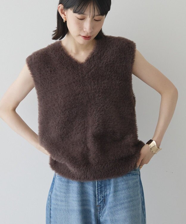 AMERICAN HOLIC 【選べる丈】シャギーニットベスト Brown