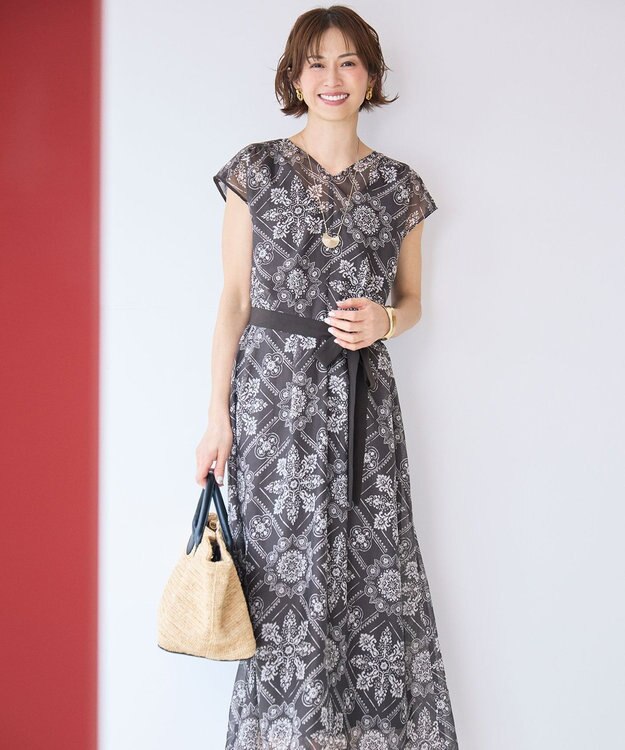 自由区 S 【カタログ掲載】ロータスタイルプリント ワンピース ブラウン