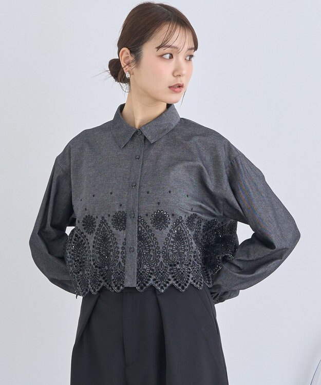 earth music&ecology スカラップトリムシャツ Black