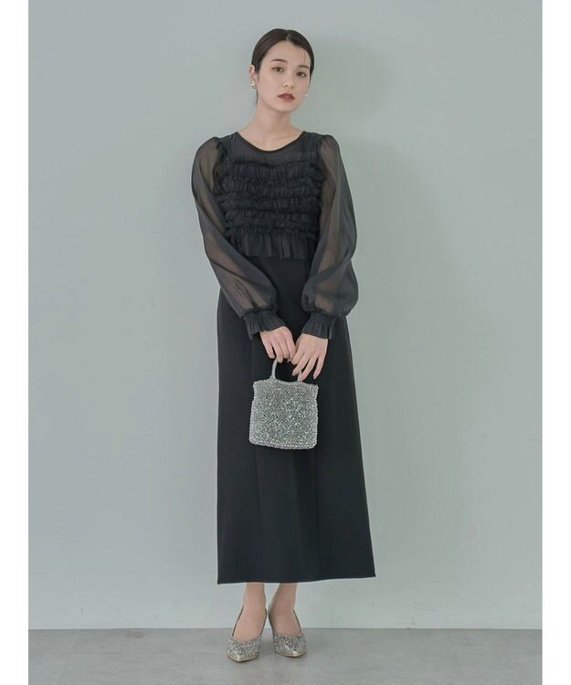 earth music&ecology ＳＥＴ２点チュールキャミ付きドッキングワンピース Black