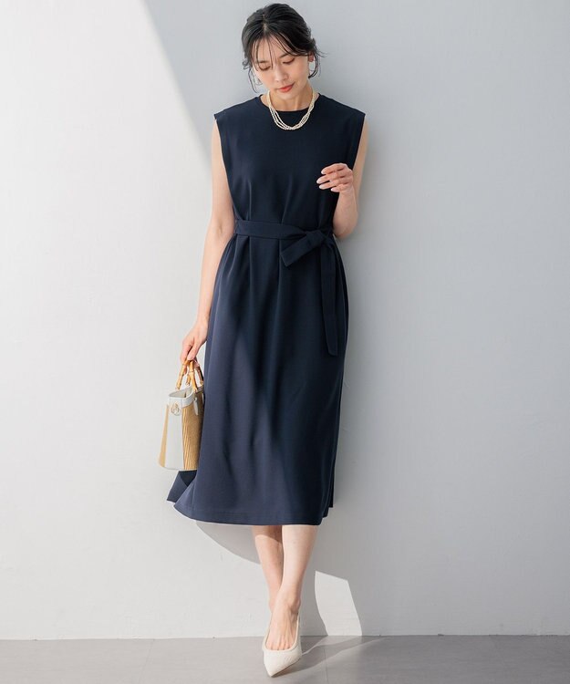 23区 【洗える】ストレッチジョーゼット ワンピース ネイビー系