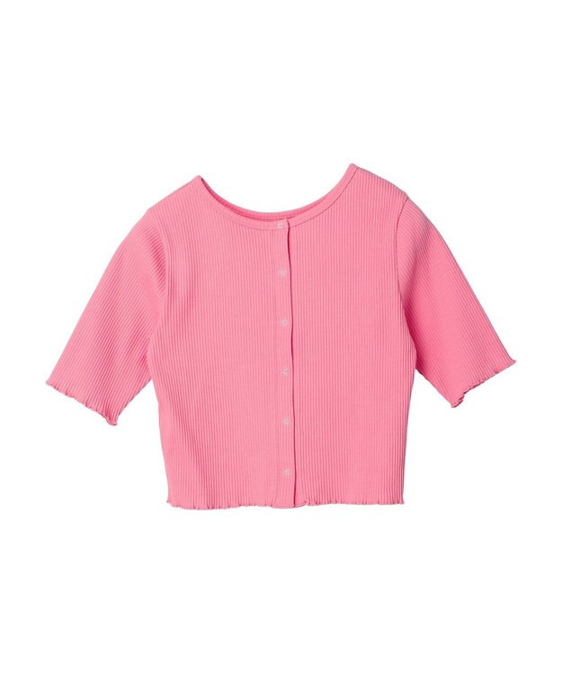 earth music&ecology ドットボタン５分袖リブプルオーバー Pink