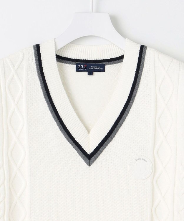 23区GOLF 【MEN/キングサイズ】【洗える】ケーブル柄 ニットベスト ホワイト系