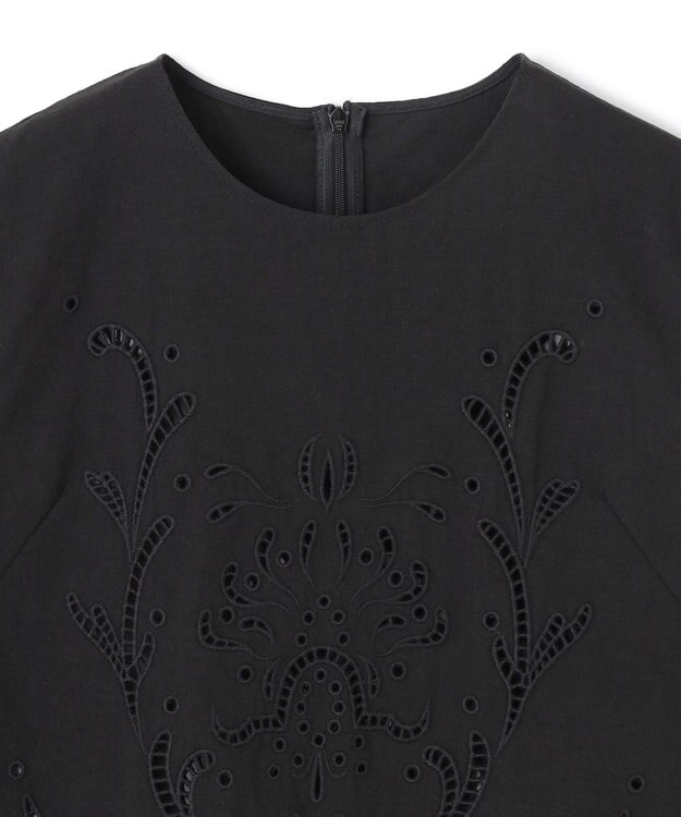 BEIGE， 【洗える】GALLERIA / コットンエンブロイダリーノースリーブブラウス Black