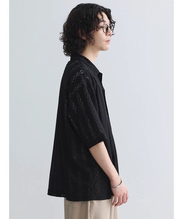 CRAFT STANDARD BOUTIQUE レースオープンカラーシャツ Black