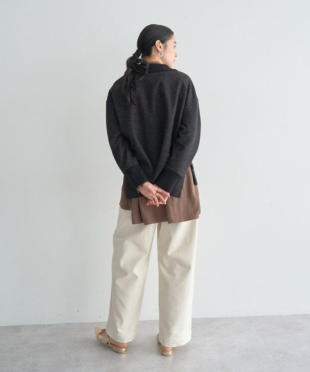 YECCA VECCA ニット切替メルトンVネックカーディガン Charcoal Gray