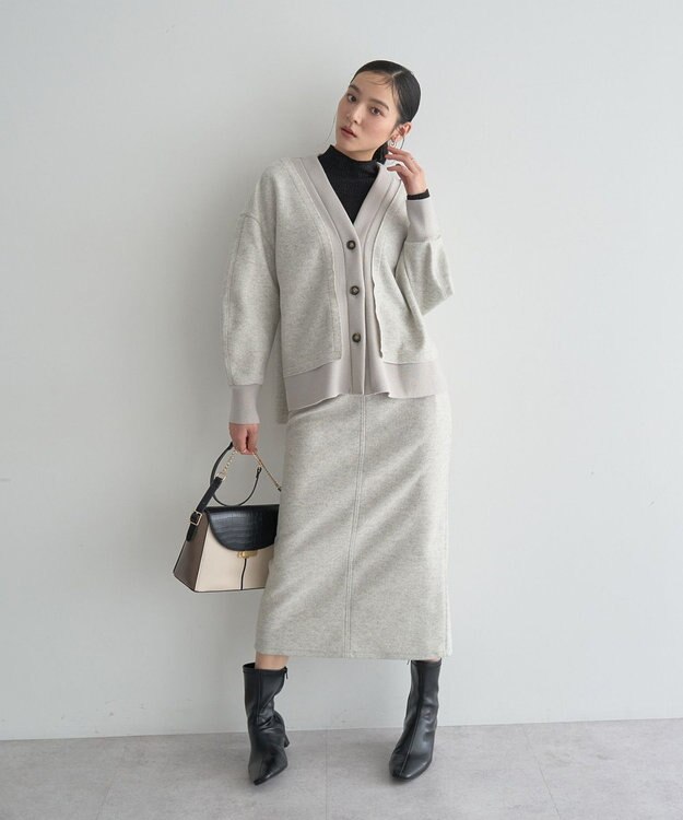 YECCA VECCA ニット切替メルトンVネックカーディガン Gray