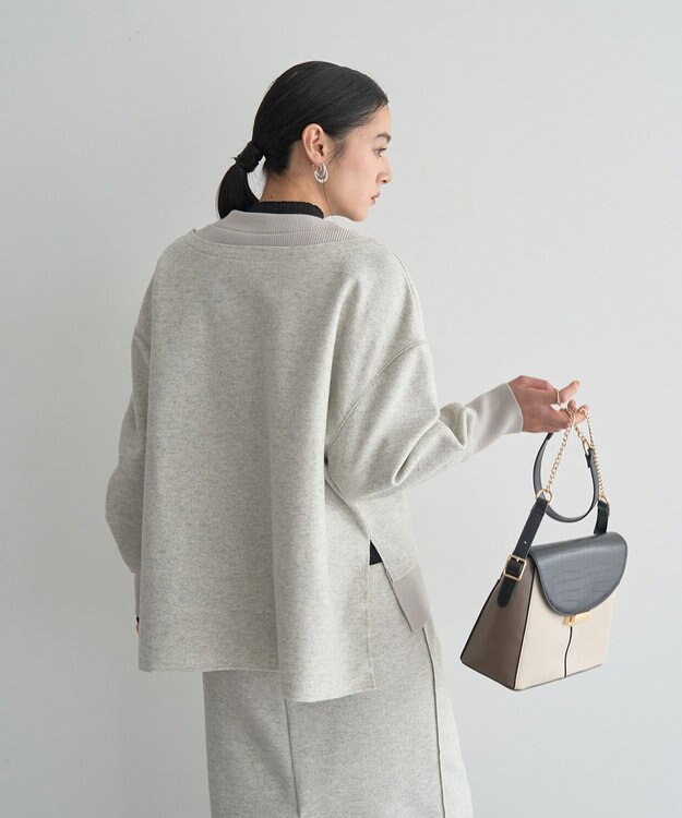 YECCA VECCA ニット切替メルトンVネックカーディガン Gray