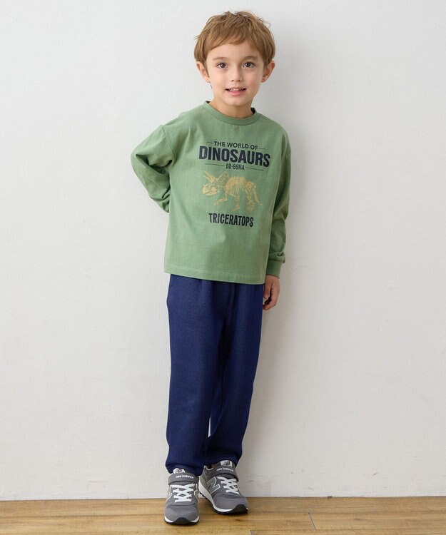 ANY KIDS 恐竜プリント 長袖Tシャツ カーキ