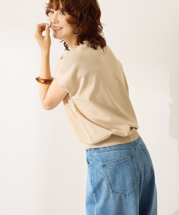 AMERICAN HOLIC 【接触冷感】ラメフレンチスリーブニットプルオーバー Beige