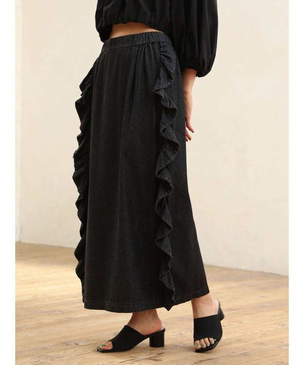 Green Parks ■ＥＳＣＡＲ　デニムサイドラッフルスカート Black