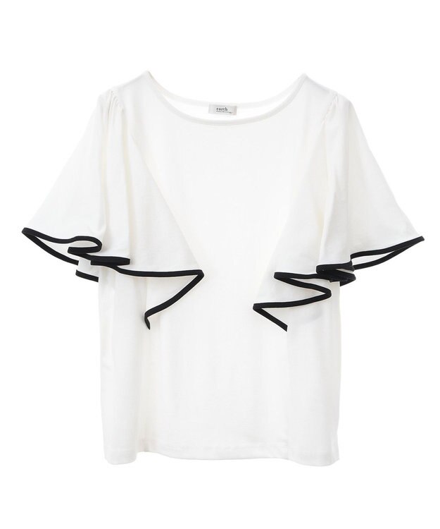 earth music&ecology 【接触冷感/洗濯機可】パイピングフレアスリーブカットソー Ivory