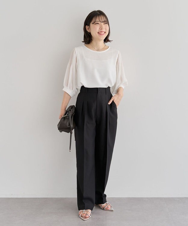 Green Parks ・ＥＬＥＮＣＡＲＥ　ＤＵＥ　リネンライク２タックパンツ Black