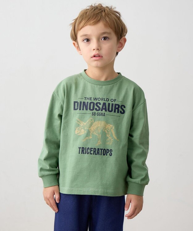 ANY KIDS 恐竜プリント 長袖Tシャツ カーキ