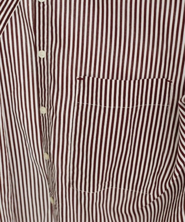 WEGO 着丈が選べる オーバーサイズ バンドカラー シャツ / ストライプ / 無地 ブラウンストライプ