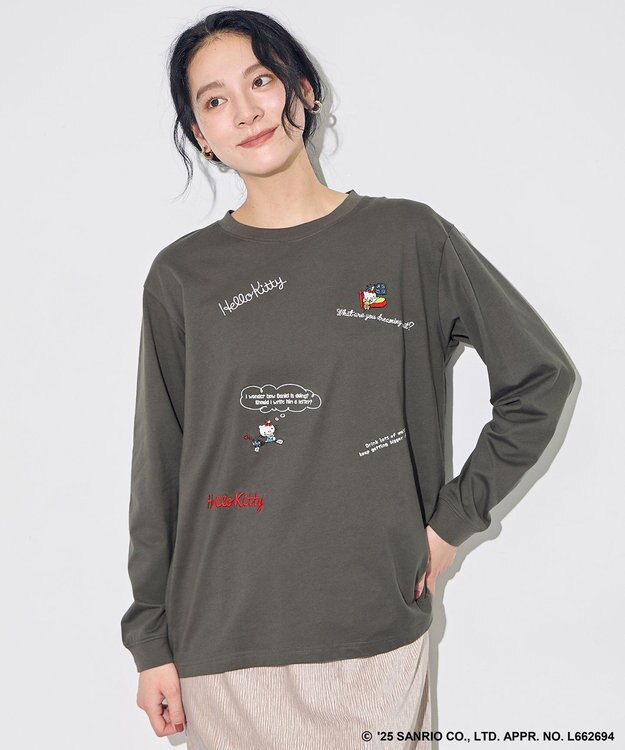 ANY 【ハローキティ×ANY】ロゴTシャツ チャコール刺繍