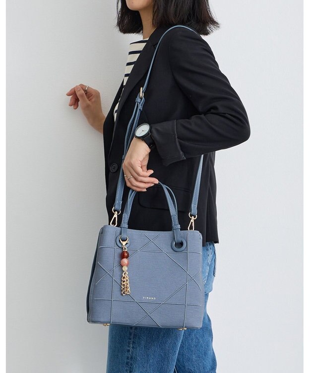 MioFIRANO カジュアルシッククロスラインハンドバッグ 2WAY チャーム付き　FIRANO フィラノ BLUE