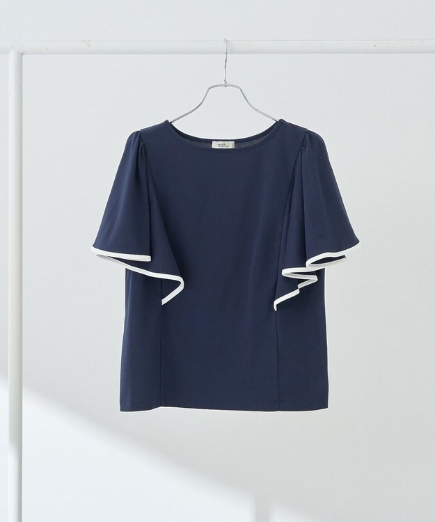 earth music&ecology 【接触冷感/洗濯機可】パイピングフレアスリーブカットソー Navy