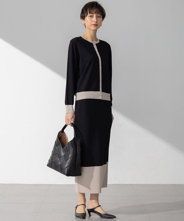 23区 S 【WEB&一部店舗限定/洗える】レーヨンポリエステルストレッチ タイト スカート ブラック×ベージュ