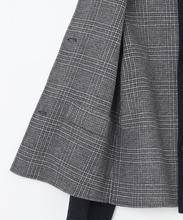 J.PRESS LADIES L 【リバーシブル】ウールナイロン リバー チェック ショート コート ネイビー系