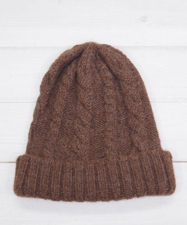 石田製帽 ベビーアルパカ　アラン編みワッチ ブラウン